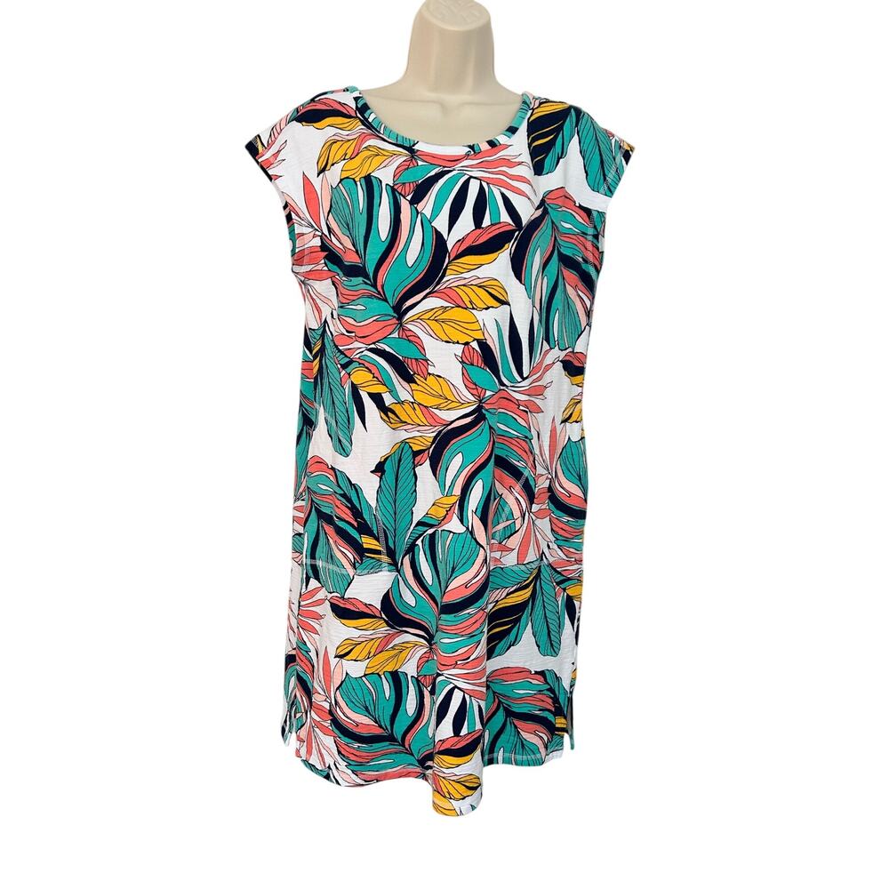 T by Talbots Cozy Crush Cross Back Dress Tropical Fronds Women's Medium XC